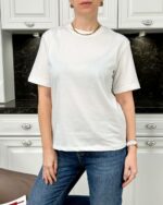 Женская Базовая Белая Футболка Свободного Кроя с Легким Блеском