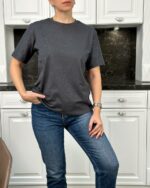 Женская Базовая Темно-Серая Футболка Свободного Кроя с Легким Блеском