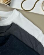 Женская Базовая Темно-Синяя Футболка Свободного Кроя с Легким Блеском