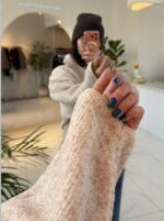 Женская Теплая Флисовая Бежевая Кофта Батник под Горло на Замке