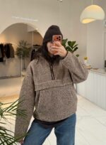 Женская Теплая Флисовая Коричневая Кофта Батник под Горло на Замке