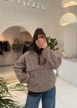 Женская Теплая Флисовая Коричневая Кофта Батник под Горло на Замке