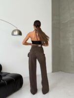 Женские Свободные Графитовые Джинсы Кльош с Нашивками на Карманах