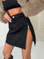 Женская Черная Джинсовая Юбка Мини со Змейкой Сбоку