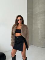 Женская Черная Джинсовая Юбка Мини со Змейкой Сбоку