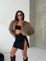 Женская Черная Джинсовая Юбка Мини со Змейкой Сбоку