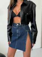 Женская Синяя Джинсовая Юбка Мини со Змейкой Сбоку