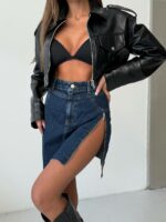 Женская Синяя Джинсовая Юбка Мини со Змейкой Сбоку