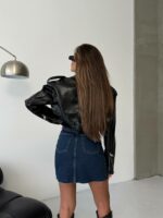 Женская Синяя Джинсовая Юбка Мини со Змейкой Сбоку