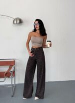 Женские Свободные Графитовые Джинсы Клеш со Стразами