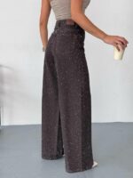 Женские Свободные Графитовые Джинсы Клеш со Стразами