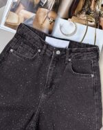Женские Свободные Графитовые Джинсы Клеш со Стразами