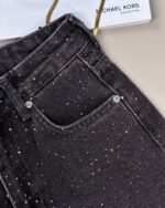 Женские Свободные Графитовые Джинсы Клеш со Стразами