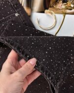 Женские Свободные Графитовые Джинсы Клеш со Стразами