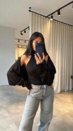 Женская Базовая Черная Кофта Болеро + Топ без Рукавов с Открытой Спиной