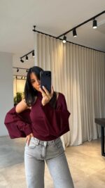 Женская Базовая Бордовая Кофта Болеро + Топ без Рукавов с Открытой Спиной