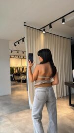 Женская Базовая Бежевая Кофта Болеро + Топ без Рукавов с Открытой Спиной