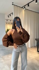 Женская Базовая Коричневая Кофта Болеро + Топ без Рукавов с Открытой Спиной