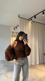 Женская Базовая Коричневая Кофта Болеро + Топ без Рукавов с Открытой Спиной