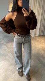 Женская Базовая Коричневая Кофта Болеро + Топ без Рукавов с Открытой Спиной