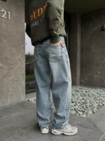 Мужские Джинсы Baggy Fit Голубые с Грязным Эффектом - Свободные Широкие Багги