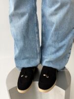 Женские Классические Замшевые Черные Туфли Лоферы с Декором