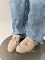 Женские Классические Замшевые Песочные Туфли Лоферы с Декором