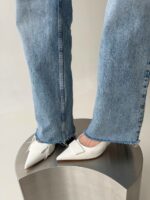 Женские Лаковые Белые Туфли Слингбэки на Маленьком Каблуке с Острым Носом и Открытой Пяткой