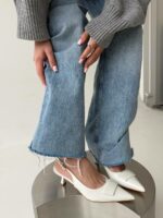 Женские Лаковые Белые Туфли Слингбэки на Маленьком Каблуке с Острым Носом и Открытой Пяткой