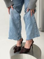 Женские Коричневые Туфли Слингбэки на Шпильке с Бантиком