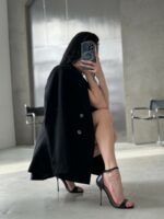 Женские Кожаные Черные Босоножки на Шпильке с Застежкой