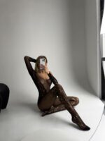 Женский Черный Бодистокинг в Сеточку с Кружевными Вставками и Открытыми Плечами