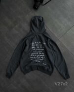 Мужское Базовое Графитовое Худи Оверсайз с Вышитой Надписью на Спине - Утепленное с Начесом