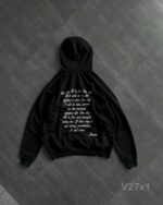 Мужское Базовое Черное Худи Оверсайз с Вышитой Надписью на Спине - Утепленное с Начесом