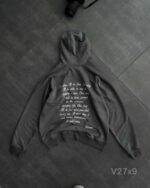 Мужское Базовое Темно-Серое Худи Оверсайз с Вышитой Надписью на Спине - Утепленное с Начесом