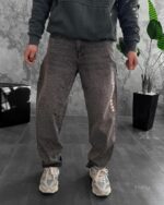 Мужские Серые Джинсы Багги - Свободные Широкие Джинсовые Штаны