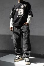 Мужские Графитовые Вареные Джинсы Багги - Рваные Широкие Джинсовые Штаны