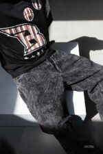 Мужские Графитовые Вареные Джинсы Багги - Рваные Широкие Джинсовые Штаны