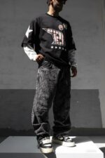 Мужские Графитовые Вареные Джинсы Багги - Рваные Широкие Джинсовые Штаны