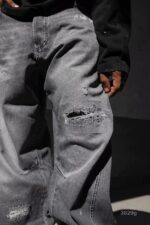 Мужские Серые Вареные Джинсы Багги - Рваные Широкие Джинсовые Штаны