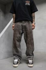 Мужские Графитовые Вареные Джинсы Багги - Широкие с Грязным Эффектом