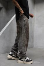 Мужские Графитовые Вареные Джинсы Багги - Широкие с Грязным Эффектом
