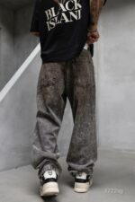 Мужские Графитовые Вареные Джинсы Багги - Широкие с Грязным Эффектом