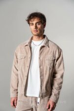 Мужской Бежевый Вельветовый Костюм Свободного Кроя (Рубашка + Брюки)