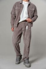 Мужской Вельветовый Костюм Мокко Свободного Кроя (Рубашка + Брюки)