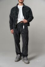Мужской Графитовый Вельветовый Костюм Свободного Кроя (Рубашка + Брюки)