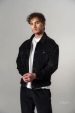 Мужской Черный Вельветовый Костюм Свободного Кроя (Рубашка + Брюки)