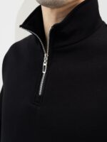 Мужская Хлопковая Черная Кофта под Горло на Флисе с Замком на Воротнике