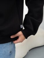 Мужская Хлопковая Черная Кофта под Горло на Флисе с Замком на Воротнике