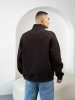 Мужская Хлопковая Коричневая Кофта под Горло на Флисе с Замком на Воротнике